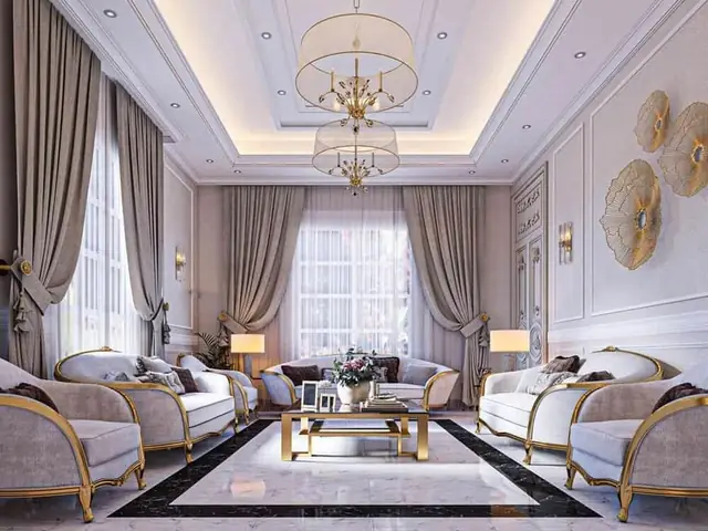 Mẫu Thiết Kế Phòng Khách Biệt Thự Tân Cổ Điển Sang Trọng