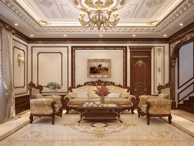 Mẫu Thiết Kế Phòng Khách Biệt Thự Tân Cổ Điển Sang Trọng