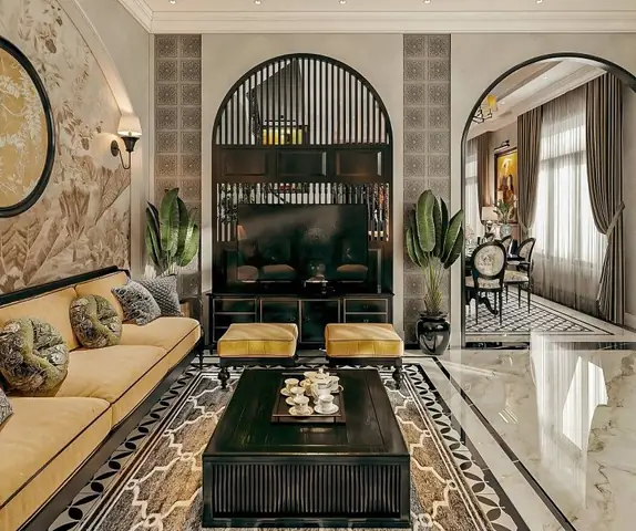 Mẫu Phòng Khách Biệt Thự Phong Cách Indochine Hoài Cổ