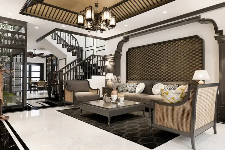 Mẫu Phòng Khách Biệt Thự Phong Cách Indochine Hoài Cổ