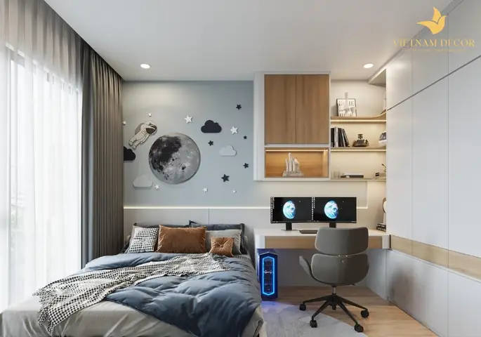 Mẫu Thiết Kế Phòng Ngủ Trẻ Em Kết Hợp Với Bàn Học