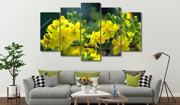 Trang Trí Chiếu Nghỉ Cầu Thang Với Bộ Tranh Tết