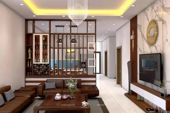 Trang Trí Phòng Khách Nhà Ống Bằng Gỗ