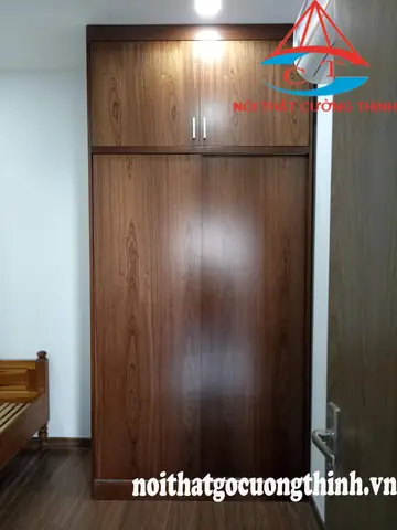 Tủ Cánh Lùa 2 Buồng Gỗ Công Nghiệp Mdf Màu Nâu