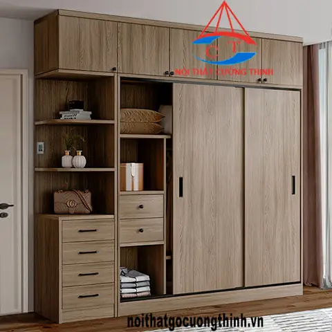 Mẫu Tủ Quần Áo Cánh Lùa 3 Buồng Hiện Đại