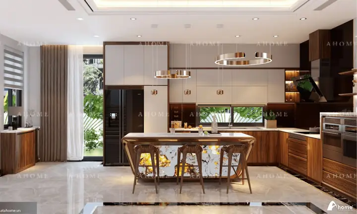 Tủ Bếp Gỗ Óc Chó Hiện Đại