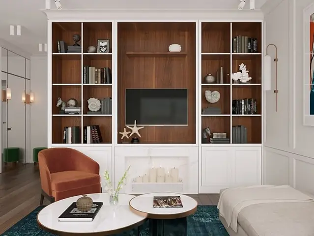 Tủ Kệ Âm Tường Trang Trí Phòng Khách Gỗ Tự Nhiên