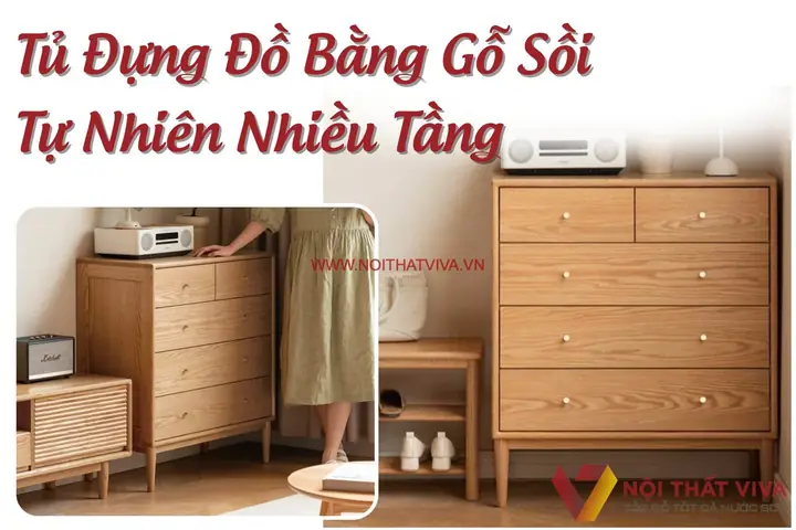Tủ Quần Áo Nhỏ 5 Hộc Kéo Gỗ Sồi Kiểu Chân Cao Đẹp Giá Rẻ