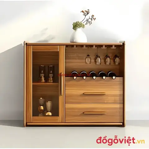 Tủ Rượu Mini Gỗ Tự Nhiên Cánh Kính Tinh Tế Hiện Đại