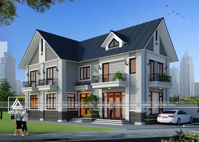 Mẫu Nhà 2 Tầng 2 Mặt Tiền Mái Thái.