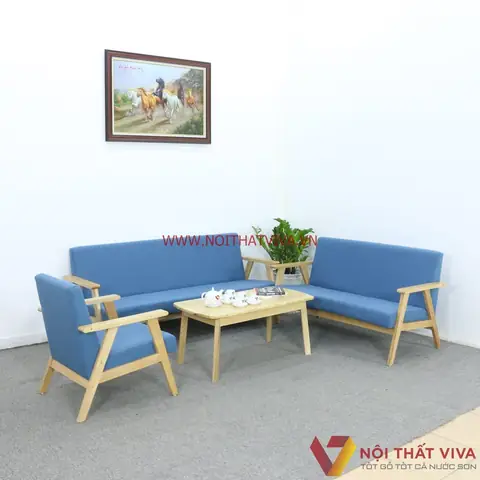 + Bộ Sofa Văng Bọc Nỉ Màu Xanh Dương