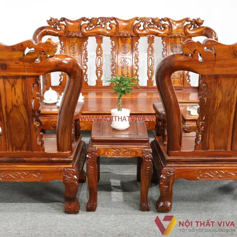 + Bộ Sa Lông Phòng Khách Nhỏtay 10 Gỗ Hương Chạm Đào