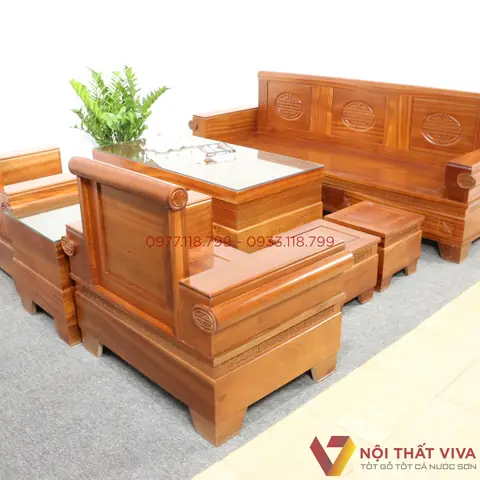 + Bộ Sa Lông Phòng Khách Nhỏgỗ Xoan Đào Tay Cuốn Truyền Thống
