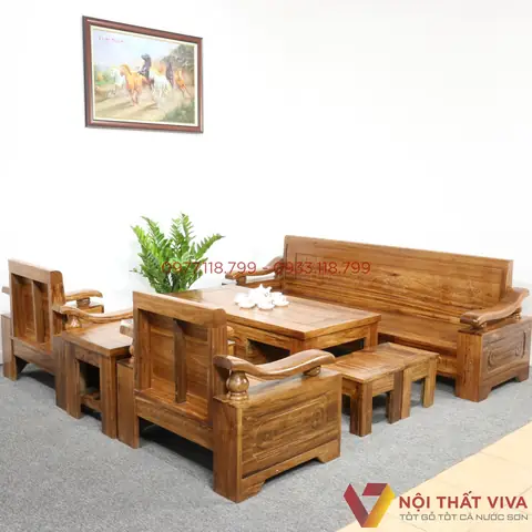 + Bộ Sa Lông Phòng Khách Nhỏđối Tay Cong Gỗ Hương Xám