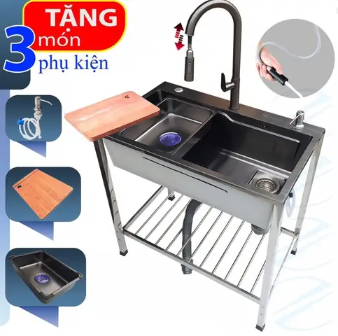 Chậu Rửa Chén Bát Có Chânlà Sự Kết Hợp Bộ Sản Phẩm Chậu Rửa Chén Bát Với Chân Chậu Inox. Với Bộ Sản Phẩm Này, Khách Hàng Mua Về Chỉ Cần Lắp Thêm Vòi Nước Vào Là Có Thể Sử Dụng Ngay Mà Không Cần Phải Khoan Cắt Mặt Đá Hay Lắp Thêm Hộc Tủ Khá Tốn Kém Và Mất Nhiều Thời Gian. Giải Pháp Này Đảm Bảo Tiêu Chí Nhanh Gọn, Tiết Kiệm, Phù Hợp Với Mọi Không Gian Gia Đình, Ngoài Trời, Quán Ăn, Văn Phòng, Nhà Cũ Đang Ở, Nhà Trọ, Trường Học, Bệnh Viện...v.v.