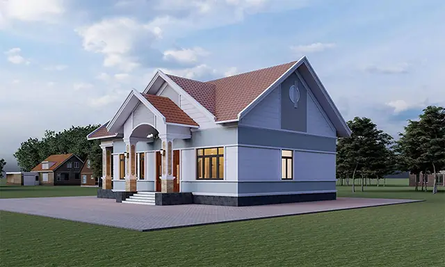 1. Mẫu Phối Màu Xanh Dương Ngoại Thất Cho Nhà Cấp 4