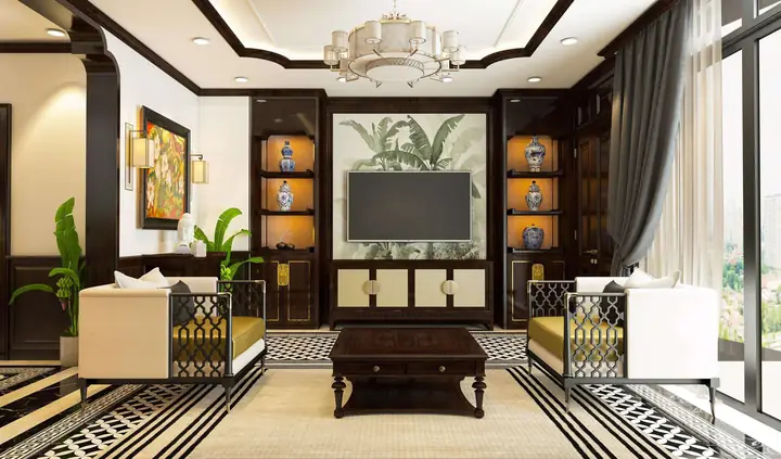 Mẫu Thiết Kế Nội Thất Phòng Khách Đẹp Phong Cách Indochine
