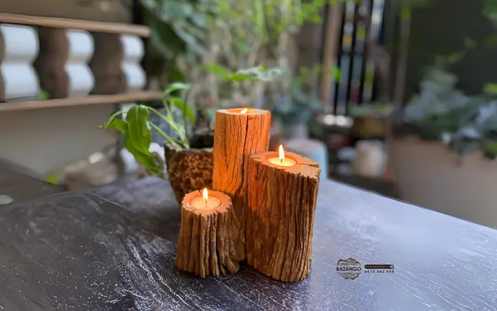 Bộ Đế Nến Gỗ Lũa Trang Trí. - Bazango