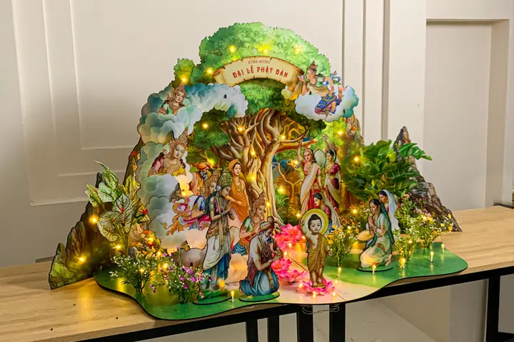 Cách Trang Trí Xe Hoa Phật Đản Mới Mẻ Với Thiết Kế Vườn Lâm Tỳ Ni