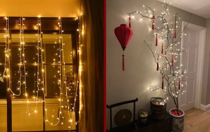 Trang Trí Phòng Khách Tết Với Đèn Nháy