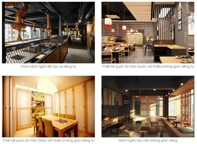 Trang Trí Quán Ăn Hàn Quốc Có Nhiều Không Gian Riêng Tư
