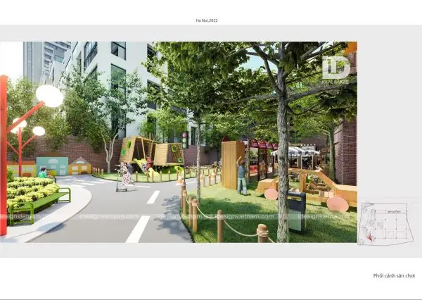 Trang Trí Sân Trường Mầm Non Concept Đường Phố
