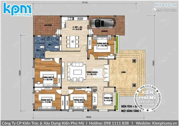 Mặt Bằng Công Năng Của Mẫu Biệt Thự 1 Tầng Mái Thái 4 Phòng Ngủ