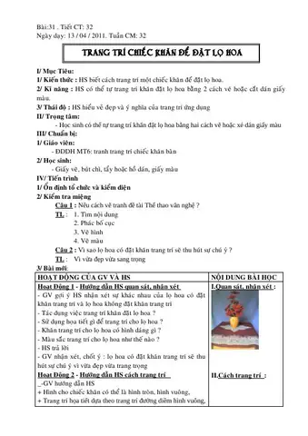 Bài 31 Tiết 32 Trang Trí Chiếc Khăn Để Đặt Lọ Hoa - Mỹ Thuật 6 ...