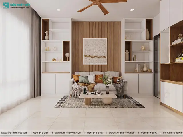 Vách Ốp Gỗ Tường Sau Sofa Phòng Khách