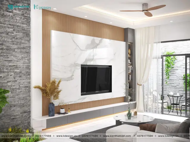 Ốp Gỗ Vách Kệ Tivi Phòng Khách