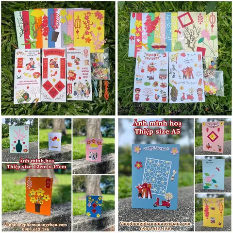 Kit Thiệp Tết Tự Trang Trí - 10 Phôi Thiệp Kèm Nguyên Liệu_htk29