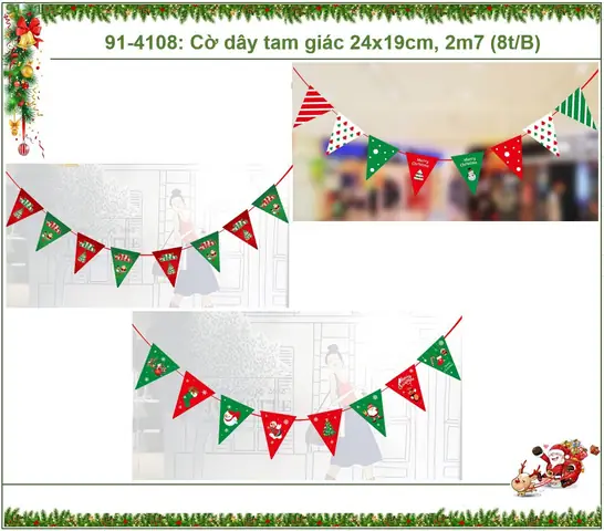 Dây Cờ Hình Tam Giác Họa Tiết Giáng Sinh Dài 2m7