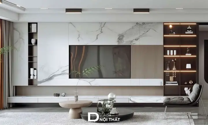 Mẫu Trang Trí Ô Âm Tường Phòng Khách Hình Vuông, Tròn