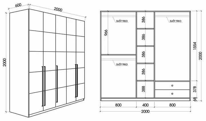 Kích Thước Tủ Quần Áo 6 Cánh Tiêu Chuẩn & Cách Chọn Phù Hợp