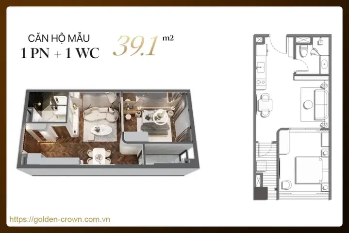 Mặt Bằng Căn Hộ 1 Phòng Ngủ Chung Cư Golden Crown Hải Phòng