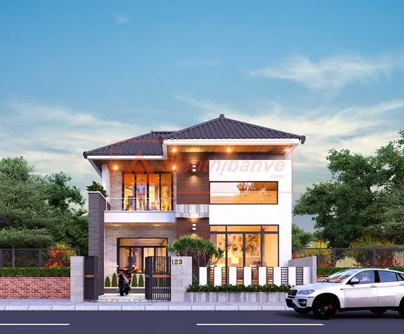 Phối Cảnh Mặt Tiền Nhà 2 Tầng 4 Phòng Ngủ 100m2