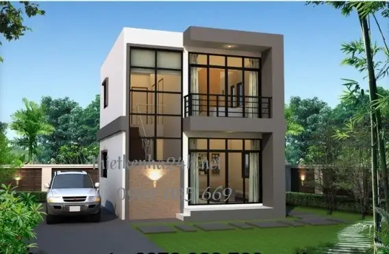 Mẫu Nhà Vuông 2 Tầng Mái Bằng