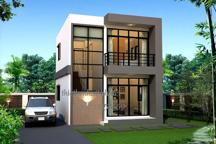 Mẫu Nhà Vuông 2 Tầng Mái Bằng