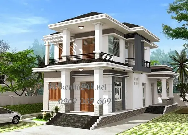 Mẫu Nhà Vuông 2 Tầng Mái Thái