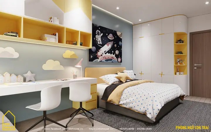Mẫu Phòng Ngủ Bé Trai Màu Vàng Ấn Tượng