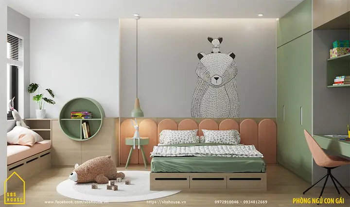 Mẫu Thiết Kế Phòng Ngủ Con Gái Tone Màu Xanh