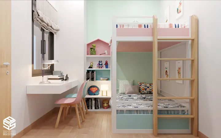 Mẫu Phòng Ngủ Giường 2 Tầng Cho Bé Trai