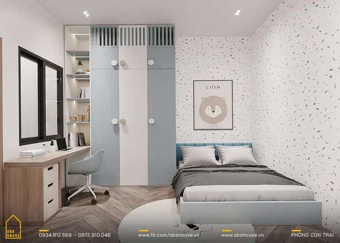 Thiết Kế Phòng Ngủ Con Trai Màu Xanh Pastel Đẹp