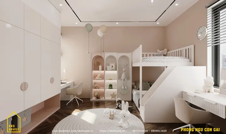 10. Mẫu Phòng Ngủ Giường 2 Tầng Cho Bé Gái