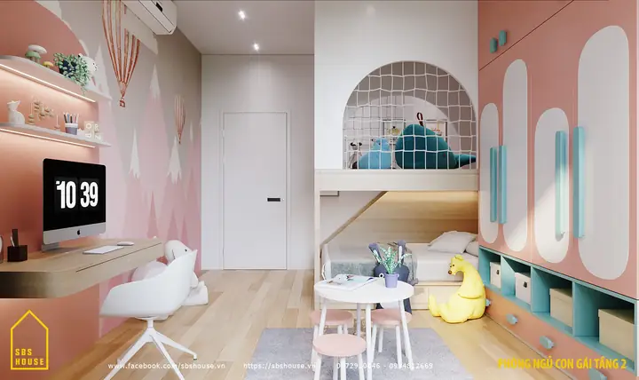 10. Mẫu Phòng Ngủ Giường 2 Tầng Cho Bé Gái