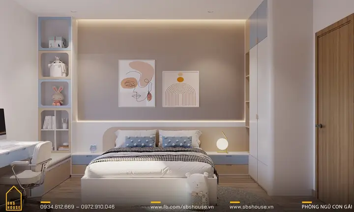 Mẫu Thiết Kế Phòng Ngủ Con Gái Tone Màu Xanh