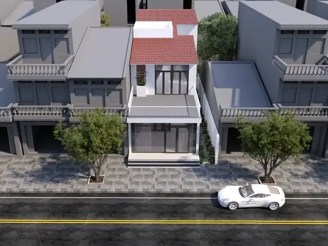 Mẫu Nhà 2 Tầng 6×14 Mái Ngói Đỏ Với Đường Nét Kiến Trúc Tinh Gọn