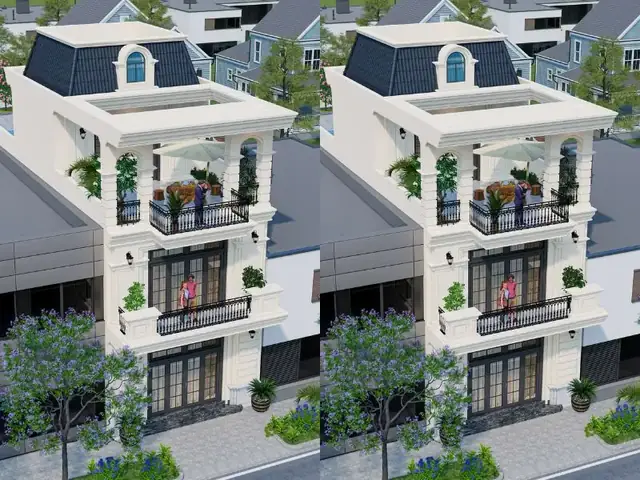 Mẫu Thiết Kế Nhà Ống 2 Tầng 6x14m Có Tum Thang Với Thiết Kế Mái Mansard