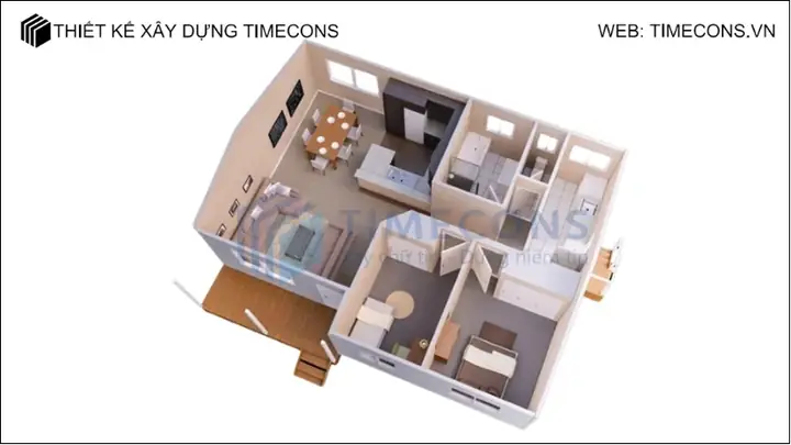 Bản Vẽ Nhà Ống 1 Tầng 2 Phòng Ngủ Diện Tích 80m2