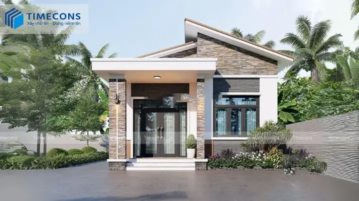 Mẫu Nhà Ống 1 Tầng 2 Phòng Ngủ Mái Lệch